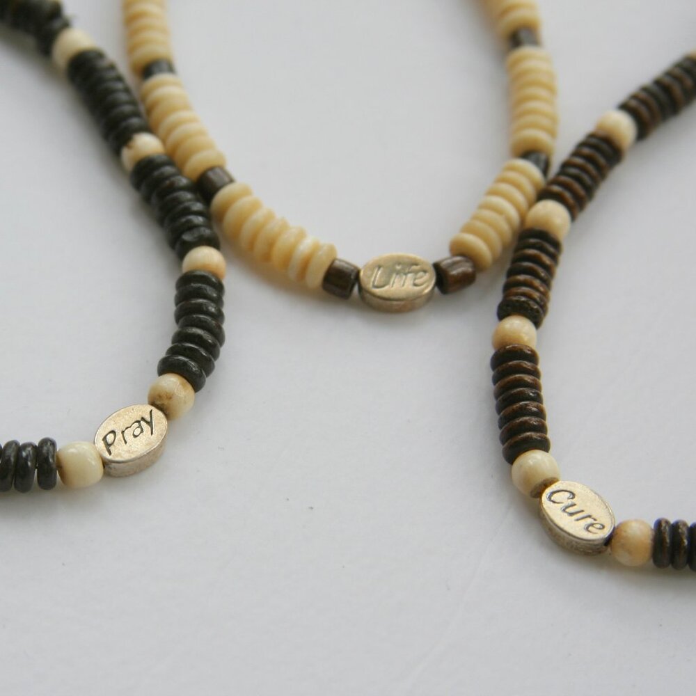 Cure, Daughter, Pray silver charm wood disc bracelets